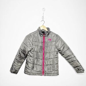 The North Face Youth Andes Jacket gray pink down fill zip girls medium m 10/12